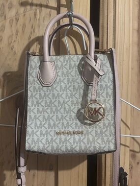 Michael Kors Beige and Light Pink Logo Mini Satchel